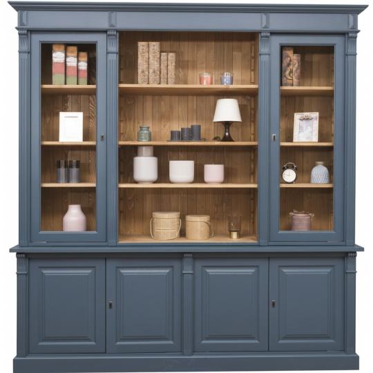 velka klasicka kniznica masivne drevo modra cottage anglicky styl policova skrin mestiansky vysoky obyvacka kniznica pracovna vitrina presklenna.jpg